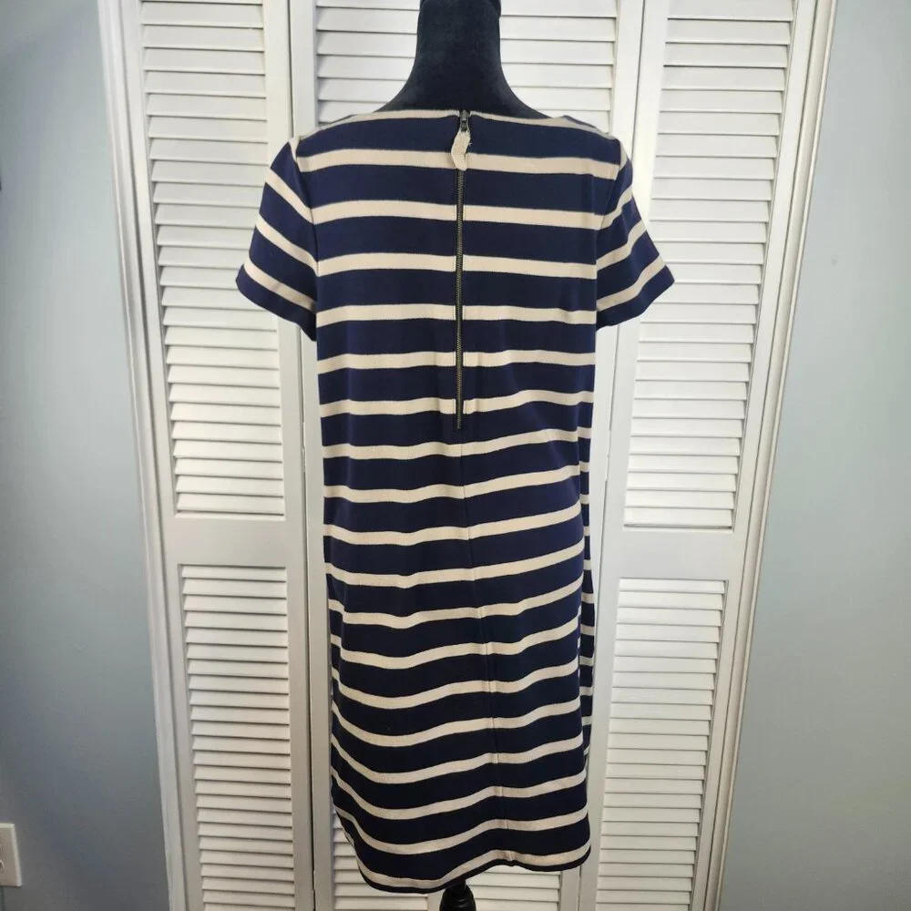 Talbots Shirt Dress Navy Blue Cream size MP Nautical Preppy Y2K
